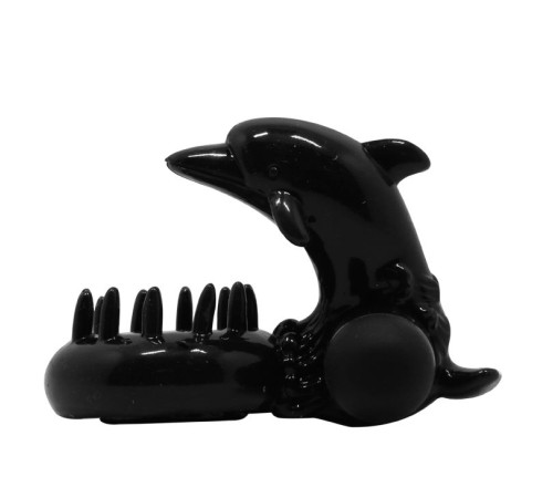 Чёрное эрекционное виброкольцо Sweet Ring с дельфинчиком