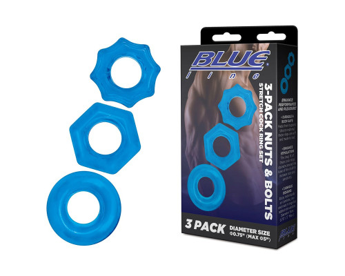Заказать Комплект из трех голубых колец для эрекции 3-Pack Nuts Bolts Stretch Cock Ring Set Заказать Комплект из трех голубых колец для эрекции 3-Pack Nuts Bolts Stretch Cock Ring Set