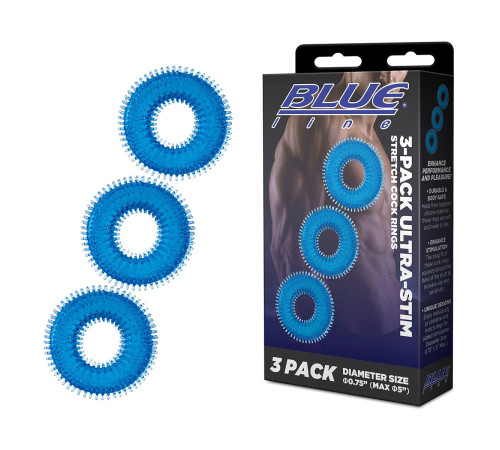 Комплект из трех голубых колец для эрекции 3-Pack Ultra-Stim Stretch Cock Rings Комплект из трех голубых колец для эрекции 3-Pack Ultra-Stim Stretch Cock Rings