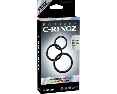 Заказать Набор из трех черных эрекционных колец Silicone 3-Ring Stamina Set