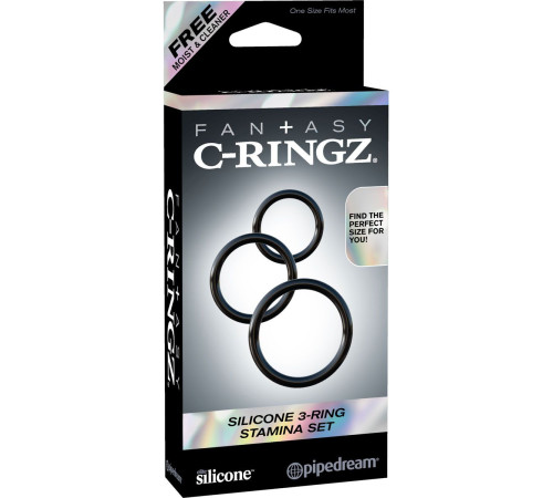 Набор из трех черных эрекционных колец Silicone 3-Ring Stamina Set