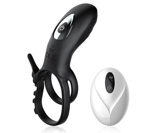 Черное эрекционное кольцо с вибрацией и утяжкой под мошонку