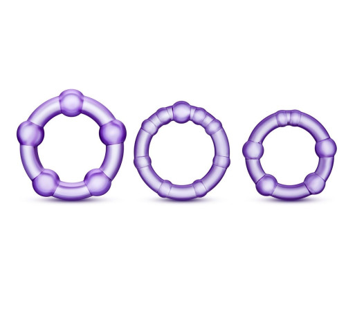 Набор из 3 фиолетовых эрекционных колец Stay Hard Beaded Cockrings