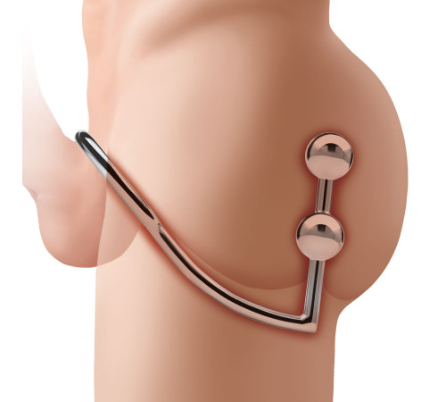 Кольцо на пенис с анальным стимулятором Two Bead Stainless Steel Anal Hook Cock Ring Кольцо на пенис с анальным стимулятором Two Bead Stainless Steel Anal Hook Cock Ring