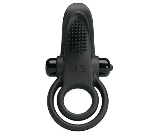Черное силиконовое эрекционное кольцо с вибрацией и подхватом мошонки