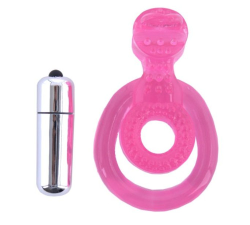 Розовая вибронасадка со стимулятором клитора  Язычок