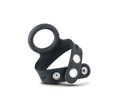 Черное эрекционное кольцо с подхватом мошонки на кнопках VS6