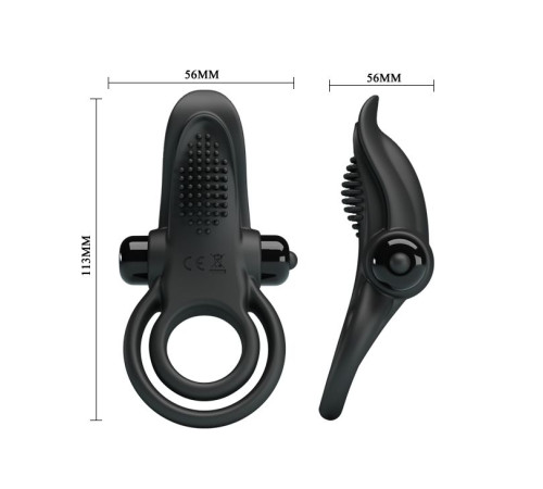 Черное силиконовое эрекционное кольцо с вибрацией и подхватом мошонки