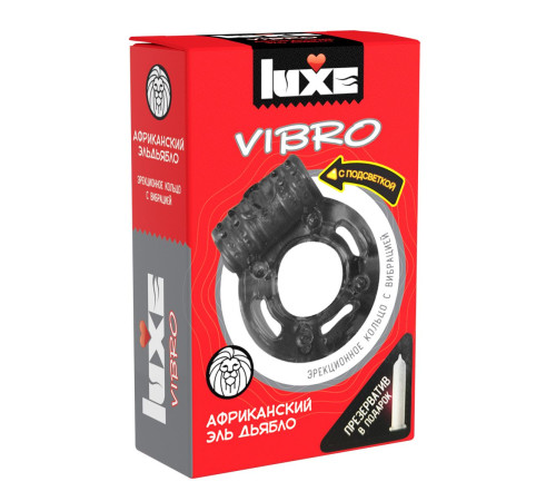 Чёрное эрекционное виброкольцо Luxe VIBRO «Африканский Эль Дьябло» + презерватив Чёрное эрекционное виброкольцо Luxe VIBRO «Африканский Эль Дьябло» + презерватив