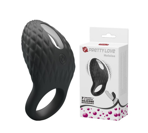 Черное эрекционное виброкольцо с рельефным дизайном Heloise