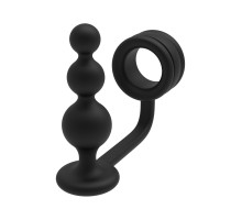 Черное эрекционное кольцо с анальной елочкой Cockring With Beaded Anal Plug