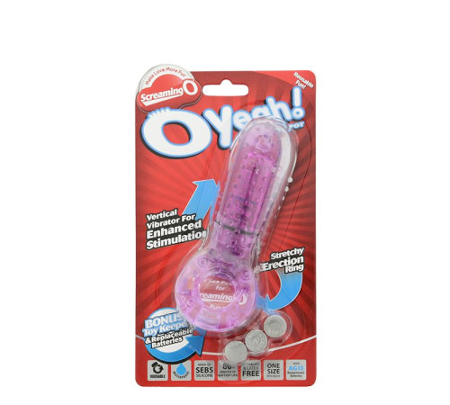 Фиолетовое эрекционное кольцо с вибрацией и пальчиком OYEAH PURPLE