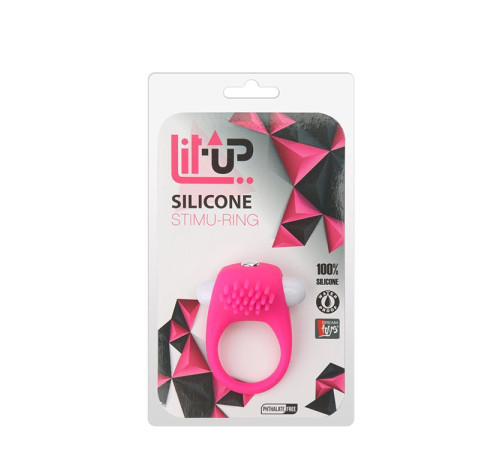 Розовое эрекционное кольцо с щеточкой LIT-UP SILICONE STIMU RING 5