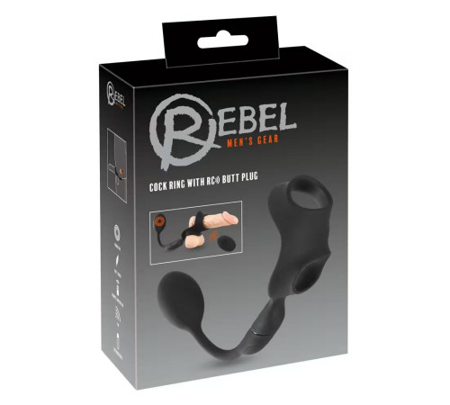 Черное виброкольцо с анальной пробкой Cock Ring with RC Butt Plug