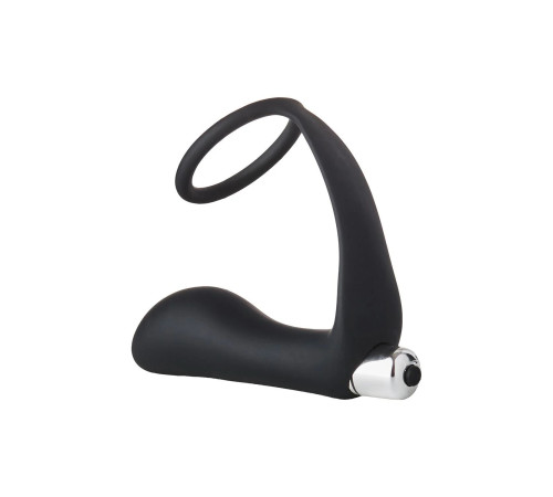 Черное эрекционное кольцо с вибропробкой Vibrating Anal Plug With Cockring