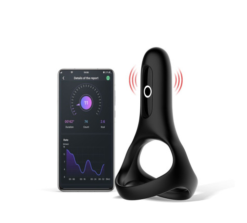 Черное виброкольцо Magic Motion Rise с подхватом мошонки