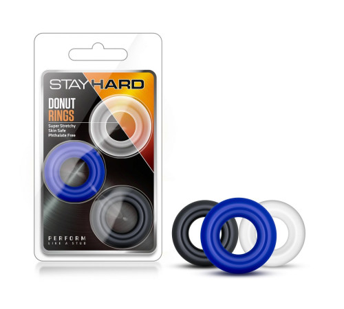 Набор из 3 разноцветных колец Stay Hard Donut Rings