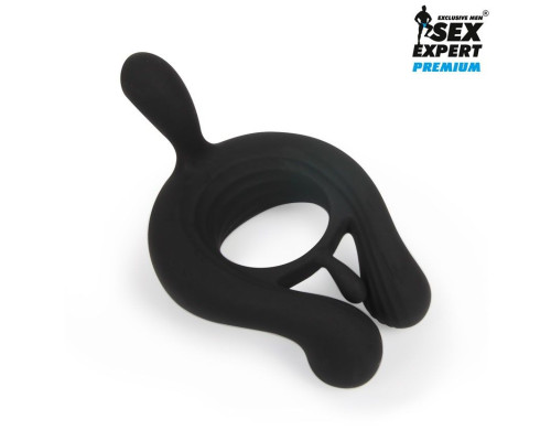 Заказать Черное эрекционное виброкольцо Sex Expert с пультом ДУ