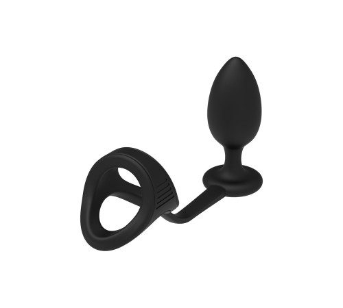 Черное эрекционное кольцо с анальной пробкой Cockstrap With Anal Plug