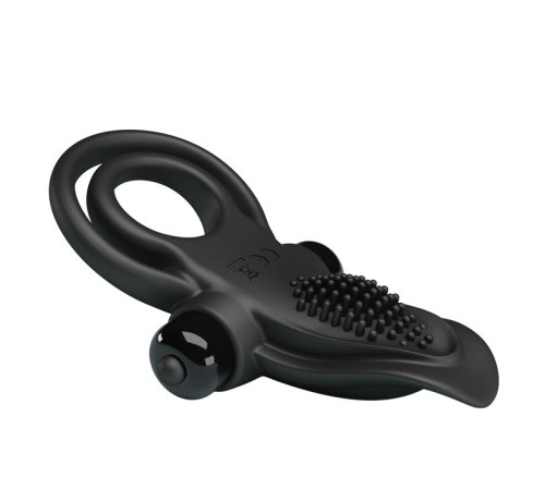 Черное силиконовое эрекционное кольцо с вибрацией и подхватом мошонки