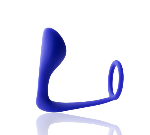 Синее эрекционное кольцо c анальным стимулятором Satyr