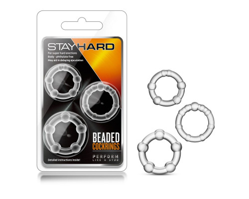 Заказать Набор из 3 прозрачных эрекционных колец Stay Hard Beaded Cockrings