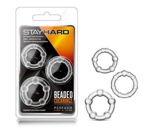 Набор из 3 прозрачных эрекционных колец Stay Hard Beaded Cockrings