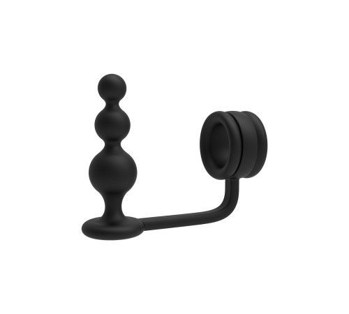 Черное эрекционное кольцо с анальной елочкой Cockring With Beaded Anal Plug