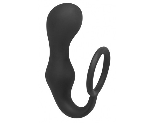 Заказать Чёрное эрекционное кольцо с анальной пробкой Double Pleasure Anal Plug