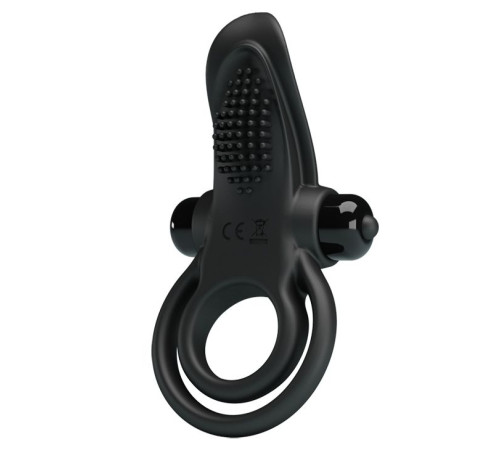 Черное силиконовое эрекционное кольцо с вибрацией и подхватом мошонки
