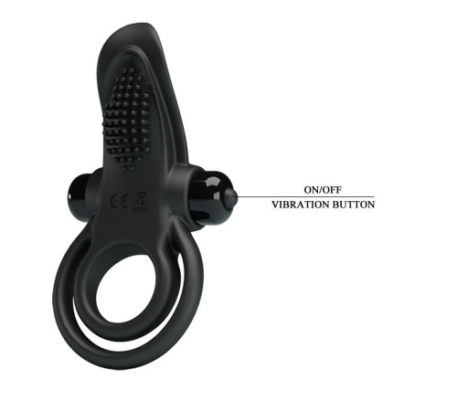 Черное силиконовое эрекционное кольцо с вибрацией и подхватом мошонки