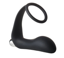 Черное эрекционное кольцо с вибропробкой Vibrating Anal Plug With Cockring