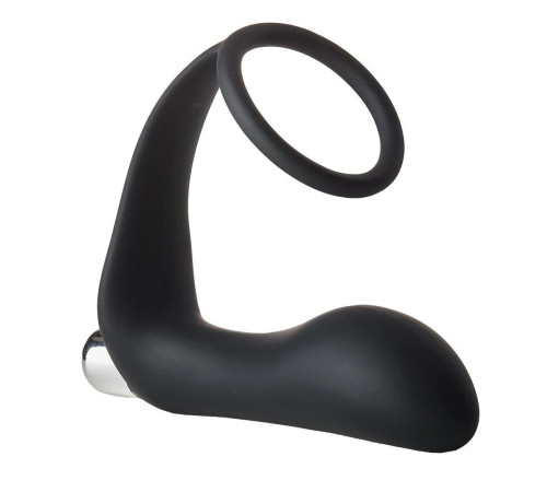 Черное эрекционное кольцо с вибропробкой Vibrating Anal Plug With Cockring