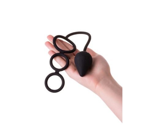 Тройное эрекционное кольцо с анальным хвостом Drop M-size