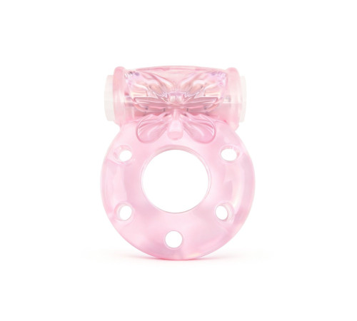 Розовое эрекционное виброкольцо с бабочкой