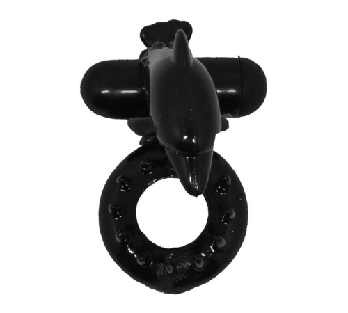 Чёрное эрекционное виброкольцо Sweet Ring с дельфинчиком