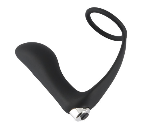 Черное эрекционное кольцо с анальной вибропробкой Vibrating Ring   Plug