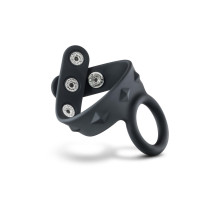 Черное эрекционное кольцо с подхватом мошонки на кнопках VS6