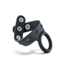 Черное эрекционное кольцо с подхватом мошонки на кнопках VS6