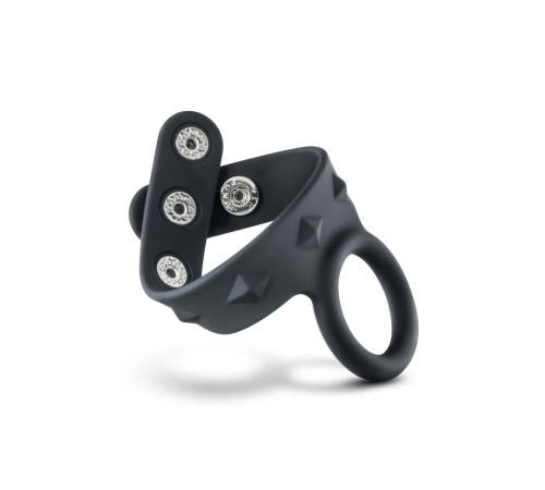 Черное эрекционное кольцо с подхватом мошонки на кнопках VS6