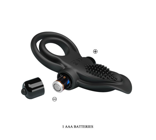 Черное силиконовое эрекционное кольцо с вибрацией и подхватом мошонки