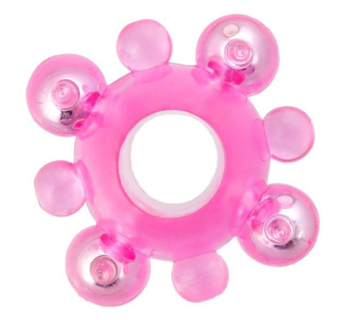 Розовое эрекционное кольцо c бусинками