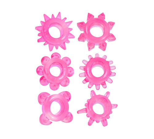 Набор из 6 розовых эрекционных колец с различным рельефом