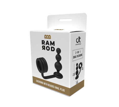 Черное эрекционное кольцо с анальной елочкой Cockring With Beaded Anal Plug