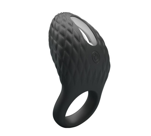 Черное эрекционное виброкольцо с рельефным дизайном Heloise