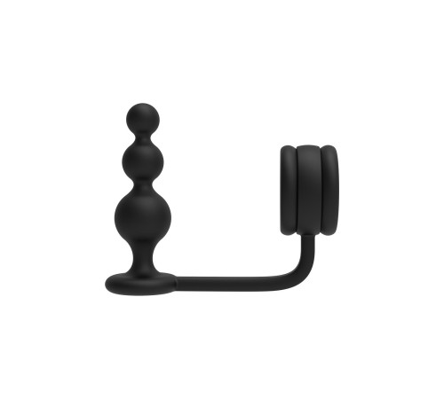Черное эрекционное кольцо с анальной елочкой Cockring With Beaded Anal Plug