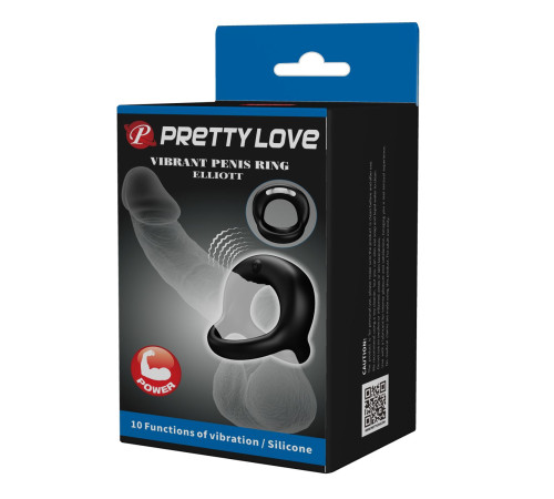 Черное виброкольцо на пенис и мошонку Elliott