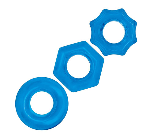 Комплект из трех голубых колец для эрекции 3-Pack Nuts   Bolts Stretch Cock Ring Set
