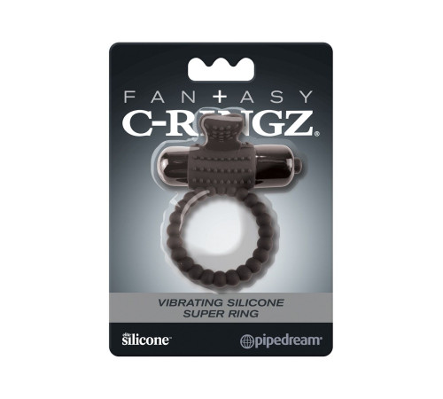 Черное эрекционное виброкольцо Vibrating Silicone Super Ring