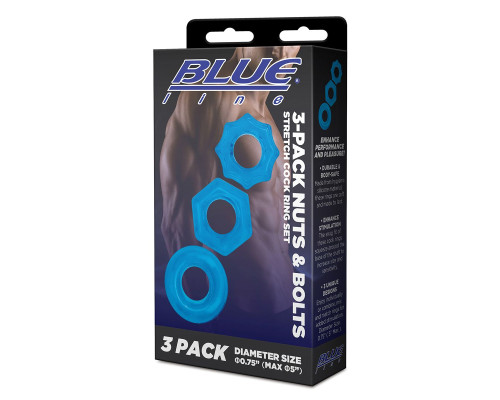 Заказать Комплект из трех голубых колец для эрекции 3-Pack Nuts Bolts Stretch Cock Ring Set Заказать Комплект из трех голубых колец для эрекции 3-Pack Nuts Bolts Stretch Cock Ring Set